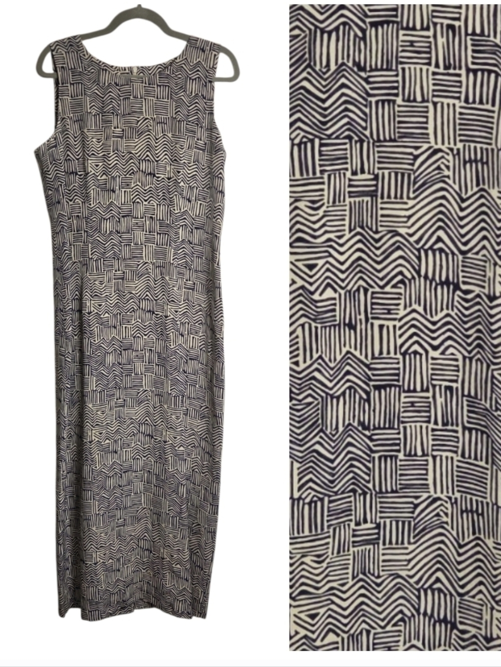 Vintage Spenser Jeremy Silk Sleeveless Maxi Dress Geometric Artsy Y2k 90s Sz 12 - Picture 2 of 10